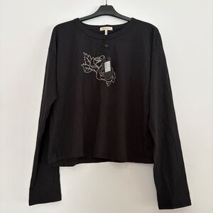 Rag & Bone Long Sleeve Organic Cotton Crop Tee Rose Black Large NWT